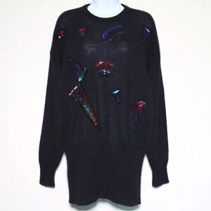ESCADA - Dark Blue Vintage Mohair Wool Blend Sequin Sweater - Women's Size 42 🔥